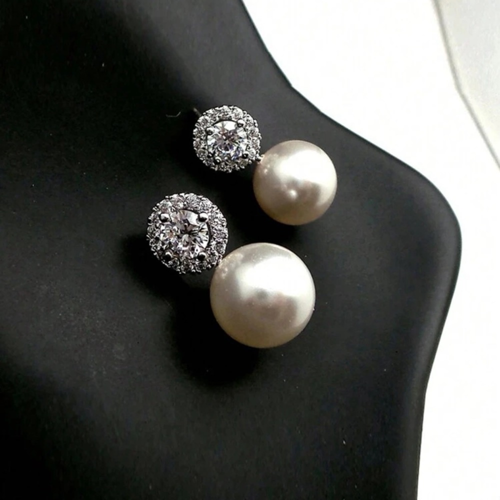 Drop Faux Pearl Earrings, Wedding Bride & Bridesmaid Jewelry Elegant - Picture 2 of 5